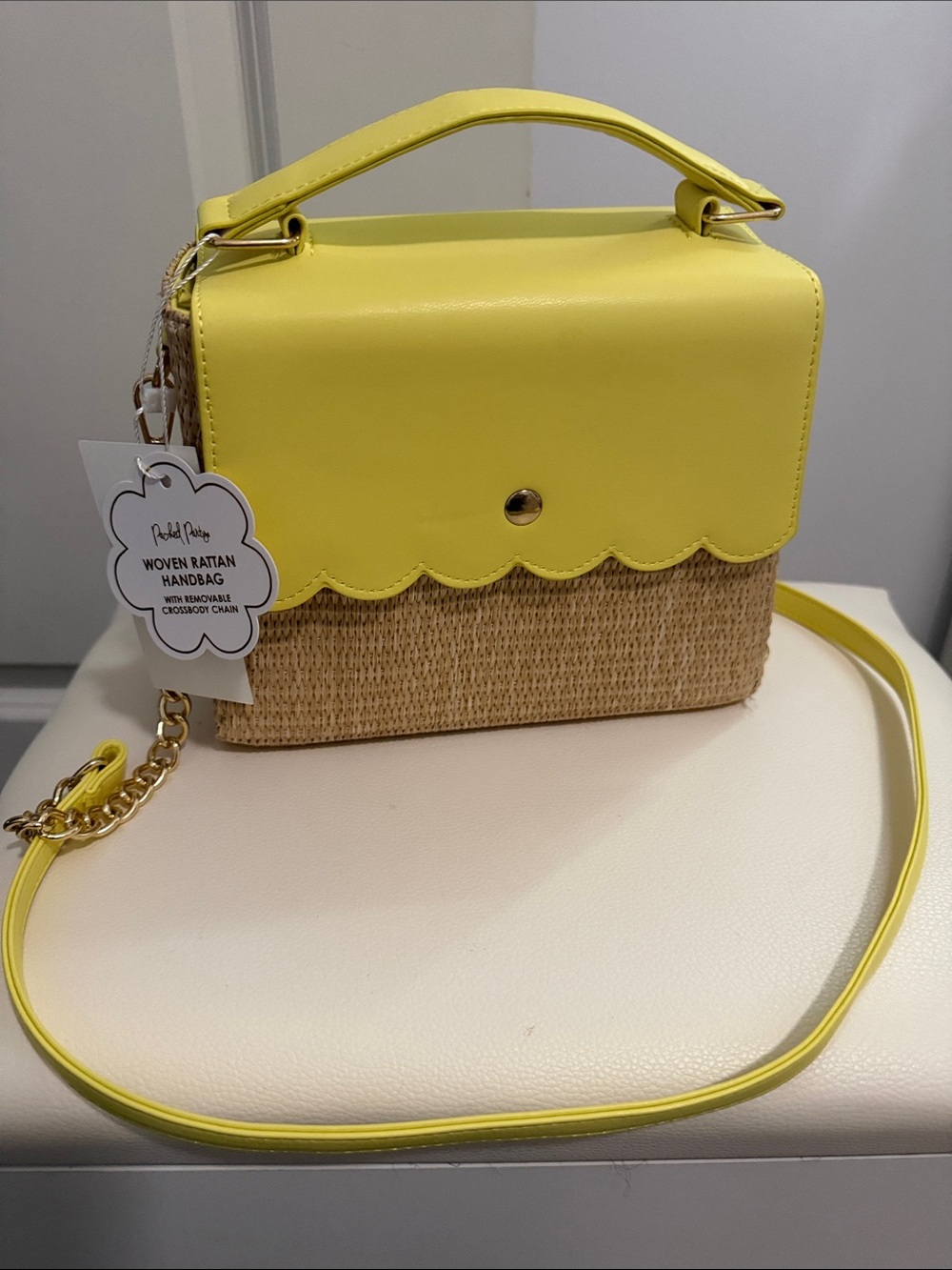 Packed Party Yellow Scalloped Top-Handle Crossbody